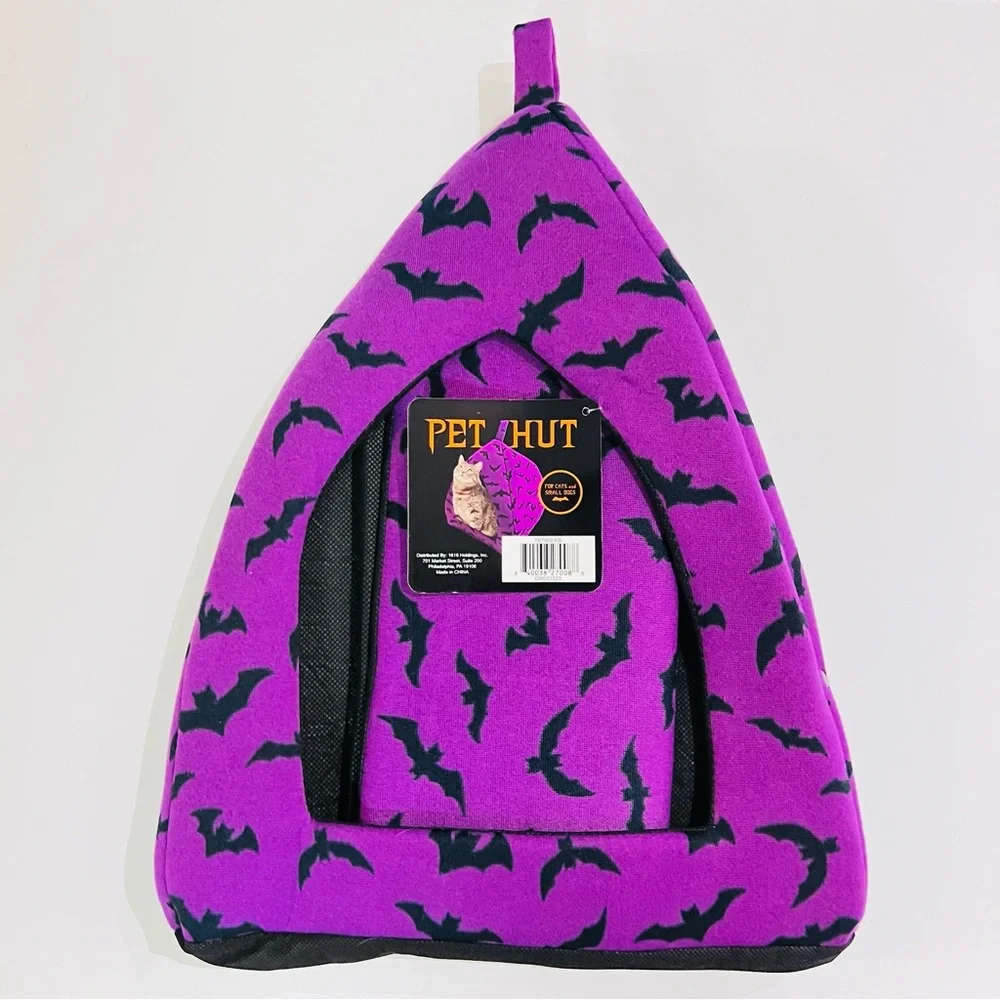 NWT Purple & Black Bat Halloween Goth Cat Small Dog Pet Hut Bed 15”